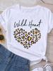 (Asian Size) Casual O-neck Tee Leopard Love Heart Trend Clothing Top Short Sleeve T Shirt Fashion Print Lady Female Women Graphic T-shirts