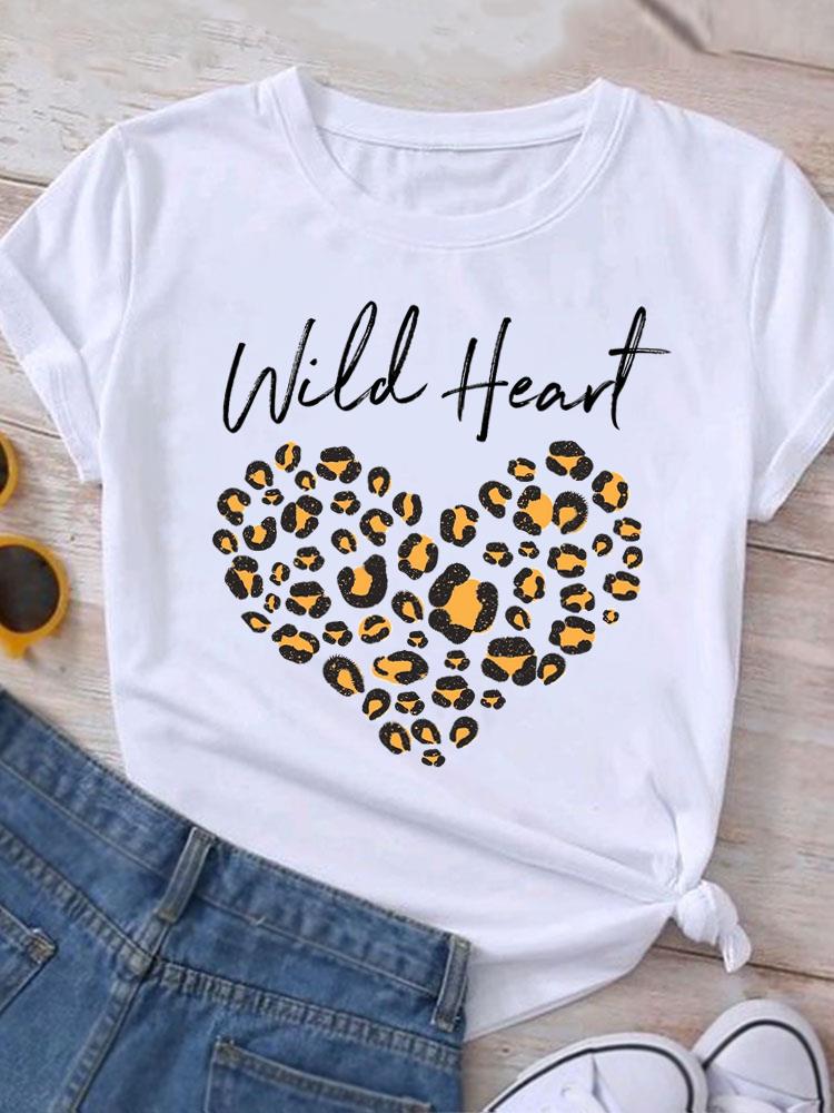 (Asian Size) Love Heart Flower Cute Casual O-neck Tee Clothing Top Short Sleeve T Shirt Fashion Print Lady Female Women Graphic T-shirts