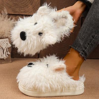 Модные милые мультяшные тапочки из меха собаки для женщин, мягкие платформенные пушистые хлопковые тапочки, женские зимние плюшевые теплые хлопковые шлепанцы
