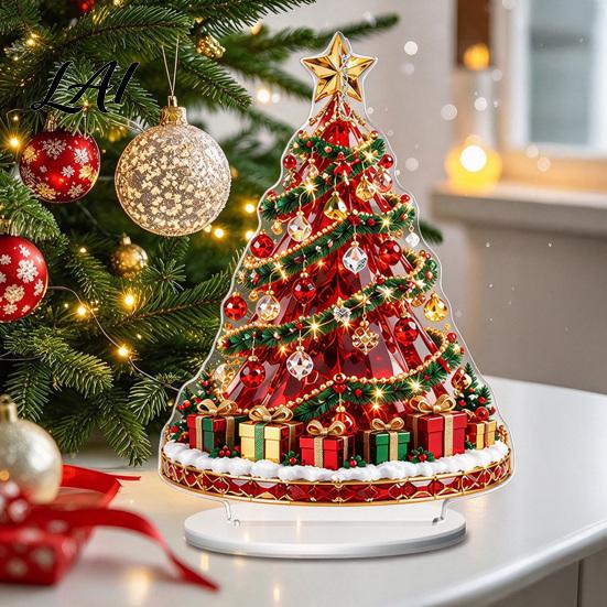 Christmas Holiday Decoration Decorative 2D Flat Tabletop Centerpiece Acrylic Carousels/Ferris Wheel/Tree Table Gift for Family Sign with Base Mantel