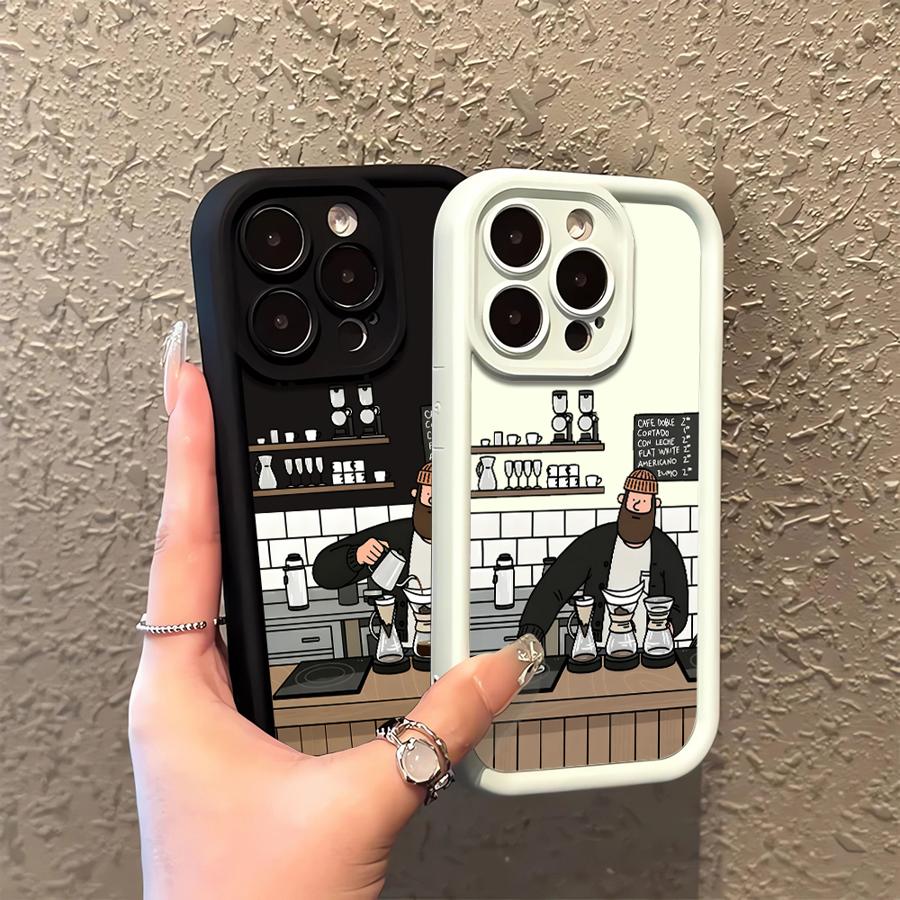 Чехол для iPhone 17 Pro Max 17e 12 Pro 15 Plus 16 Air 13 11 14 Чехол для телефона Мужчина в кофейне