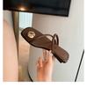 Fashion Summer Narrow Band Women Slipper Fashion Metal Decoration Low Heel Slip On Ladies Elegant Slides Casual Outdoor Beach Flip Flop