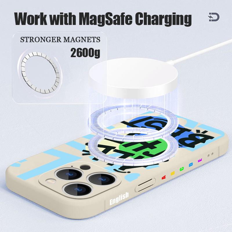 Магнитный Чехол Для Magsafe Для iPhone 17 Pro Max Цветной Принт С Буквами Граффити Мягкий Силиконовый Задняя Крышка Телефона Для iPhone 16 15 14 13 Pro Max 16e 17e