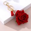 1шт искусственная роза элегантный брелок кулон красный искусственный жемчуг модный металл с кисточкой цветок шарм