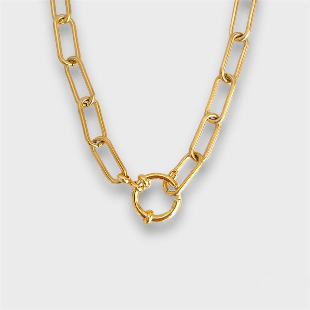 Titanium Steel Furnace Vacuum Plating 18K Real Gold Spring Buckle Opening Ring Pearl Paperclip Removable Base Chain