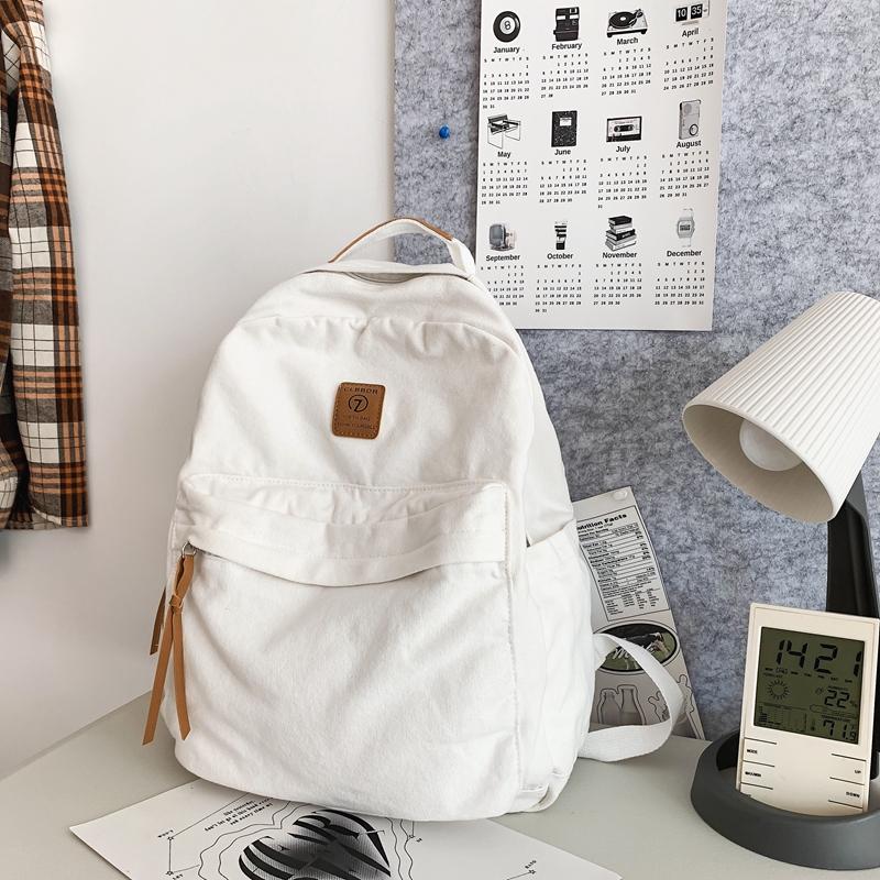 Школьная сумка для женщин, однотонный рюкзак, промытый холст, рюкзак для девочек