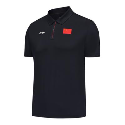 Li Ning Серия Glory Удобная Повседневная Простая Универсальная Дышащая Толстовка с Коротким Рукавом Рубашка Поло Унисекс Рубашка Поло Темно-синий APLUA97-1
