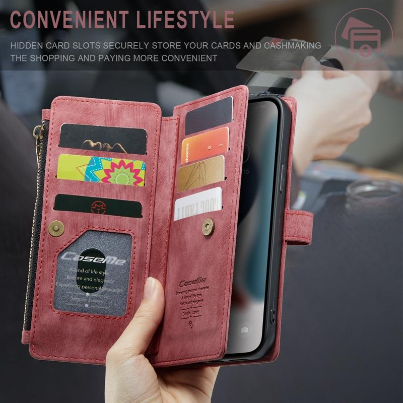 CaseMe Матовый двухслойный кошелек из искусственной кожи в стиле ретро для iPhone Samsung Xiaomi Многофункциональные откидные чехлы с 10 держателями для карт