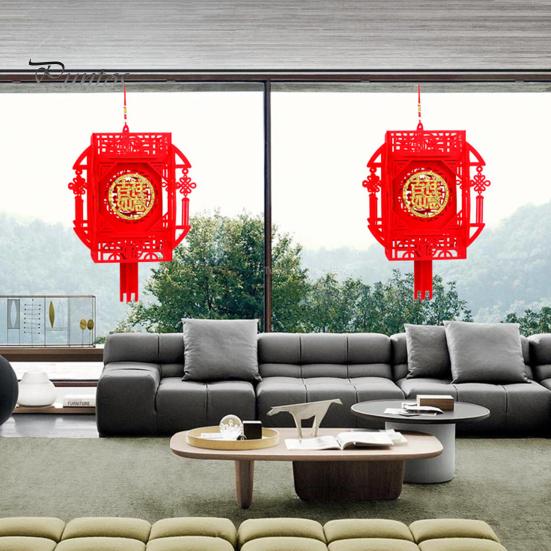 2 шт., китайский новогодний кулон-фонарь с благословляющими словами, Год Дракона, удача, сцена, орнамент, фетровая ткань, красный фонарь, праздник