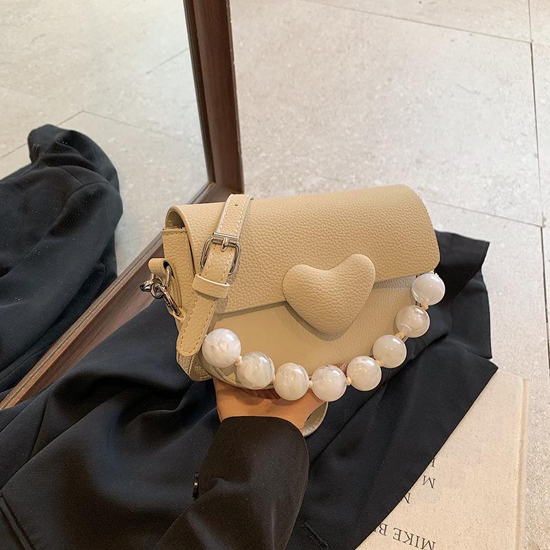 Fashion Beaded Single Shoulder Bags Women's Texture Leather Party Crossbody Bag Sweet Ladies Simple Square Handbags Trend