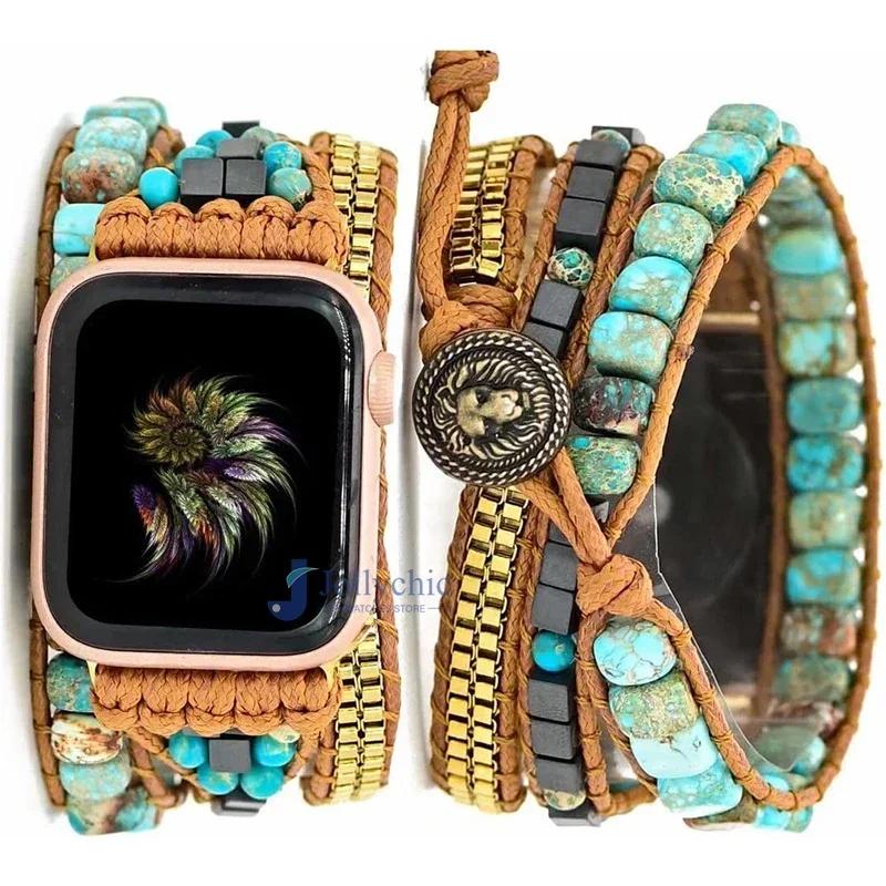 Ремешок Bohemia для Apple Watch Ultra Ремешок 49 мм 44 мм 45 мм 41 мм 42 мм 38 Ручной работы Браслет из натуральных бусин Iwatch Серия 8 7 6 Se 5 3