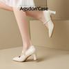 Augustine high-heeled single shoes women's 2025 new spring and summer French thick heel beige light mouth Mary Jane shoes with skirt