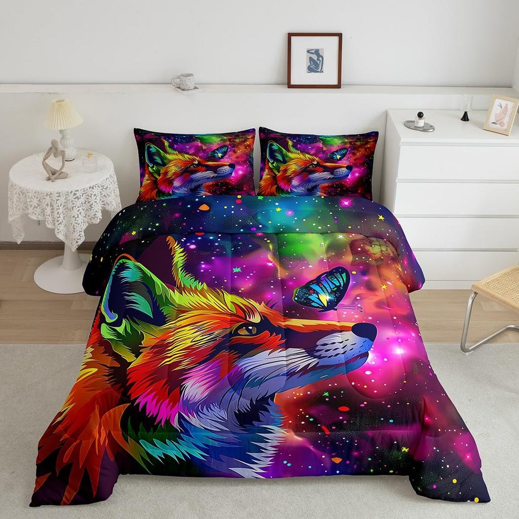 Kawaii Bedding Set Twin,2 Piece Star Moon Galaxy Comforter Set for Boys,Aesthetic Bed Set Star Space Down Comforter,Soft Reversible Starry S