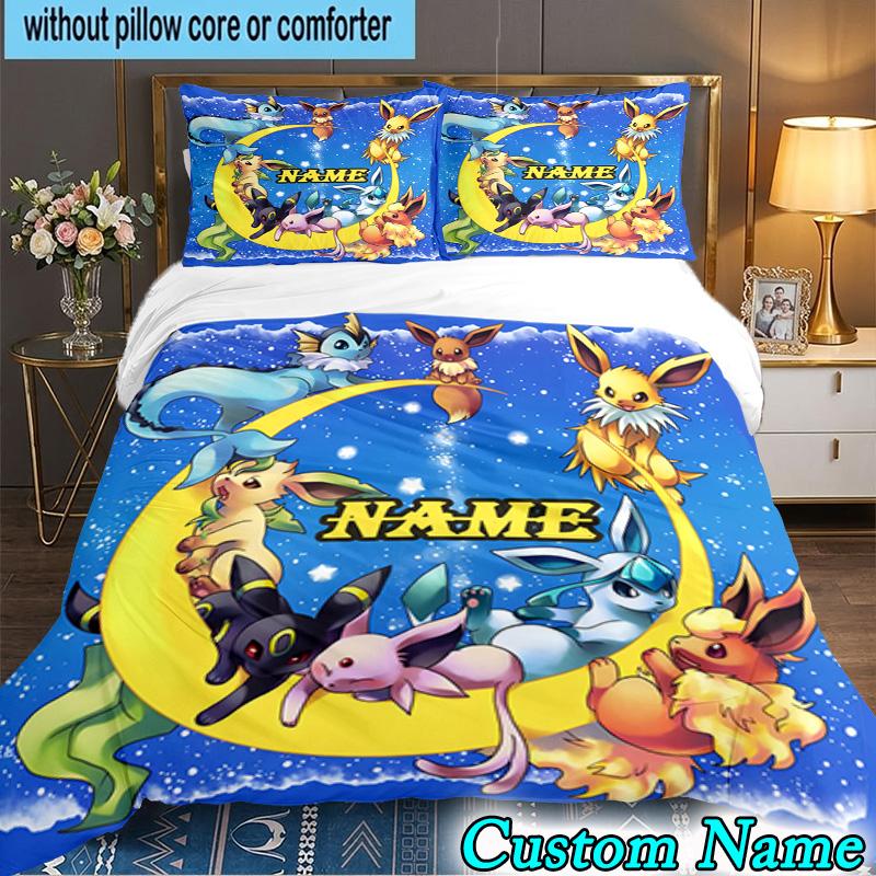 3PCS Custom Name Pika Bedding Set Printed Duvet Cover Closure Includes 1 Duvet Cover & 2 Pillowcases for All Seasons Bedroom Decor
