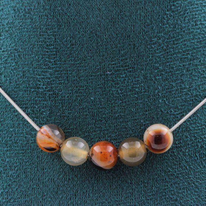 Stones and Minerals. Necklace 5 Beads Dream Agate 8 Mm. Stainless Steel Chain Necklace Women Men. Customizable Size.