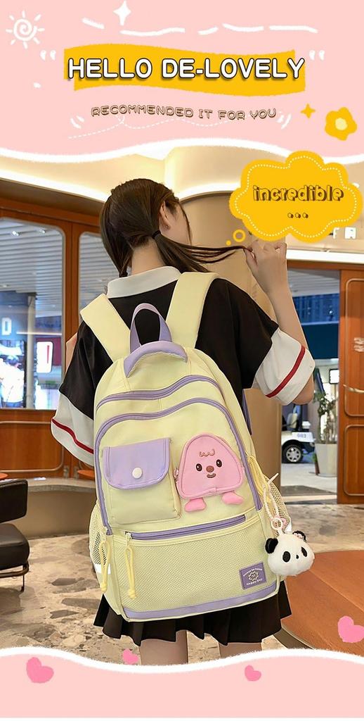 YYBEIQII Large Capacity Cute School Backpack for Middle and High School Korean Lightweight Backpack with Stylish Ribbon and Cute and Suitable for