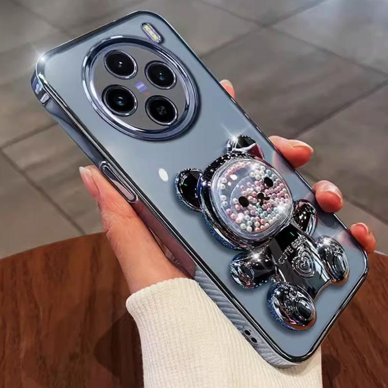 Чехол с блестящим покрытием для Oppo Realme 12 11 10 9 8 Realme12 Pro Plus, кронштейн с милым медведем, прозрачная крышка-подставка