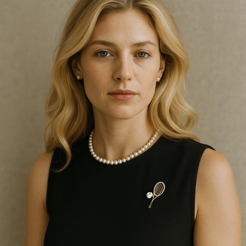 Zinc Zinc Alloy Enamel Metal Clothes Pin Zircon Gold Brooch Fashion Tennis Racket Brooch Gift
