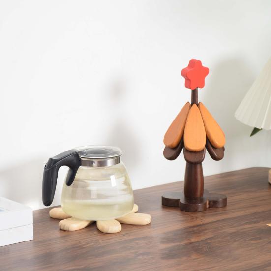 Набор подставок под горячее «Рождественская елка» Деревянные подставки для горячих блюд Термостойкие деревянные подставки Украшение кухонного стола Елка