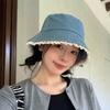 Big Brimmed Denim Bucket Hat Sunscreen Panama Hat Fashion Lace Fisherman Hat  Women