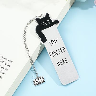 Очаровательная закладка из нержавеющей стали 'You Pawse Here' с черным котом - Идеальный подарок для любителей кошек и книголюбов, Идеально подходит для дней рождения и рождественских вечеринок