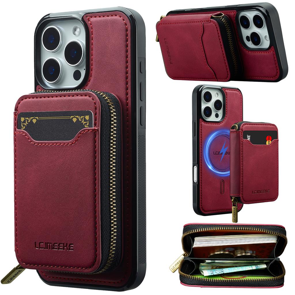 LC.IMEEKE L6 For iPhone 16 Pro Max Magnetic Case Detachable Zipper Wallet Leather Coated PC + TPU Phone Cover