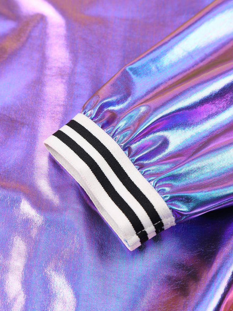 Women's Sparkly Holographic Lightweight 90S Shiny Metallic Long SleeveBomber Jacket