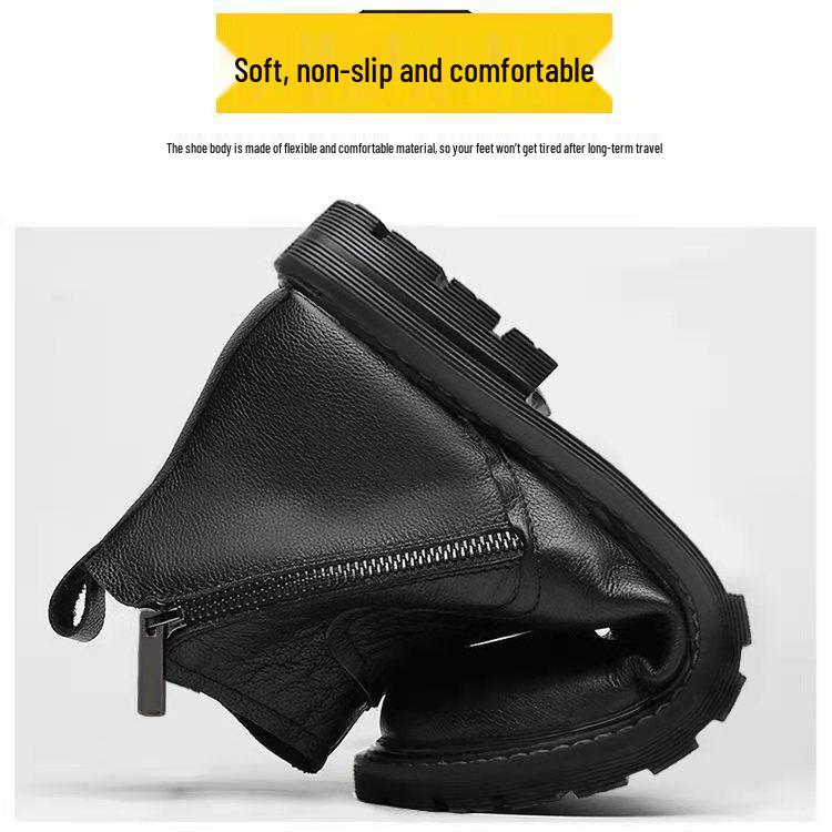 Мужские высокие ботинки Martin: Мягкая кожа, Увеличивающие рост, Плюс бархат, Утолщенные зимние хлопковые ботинки.