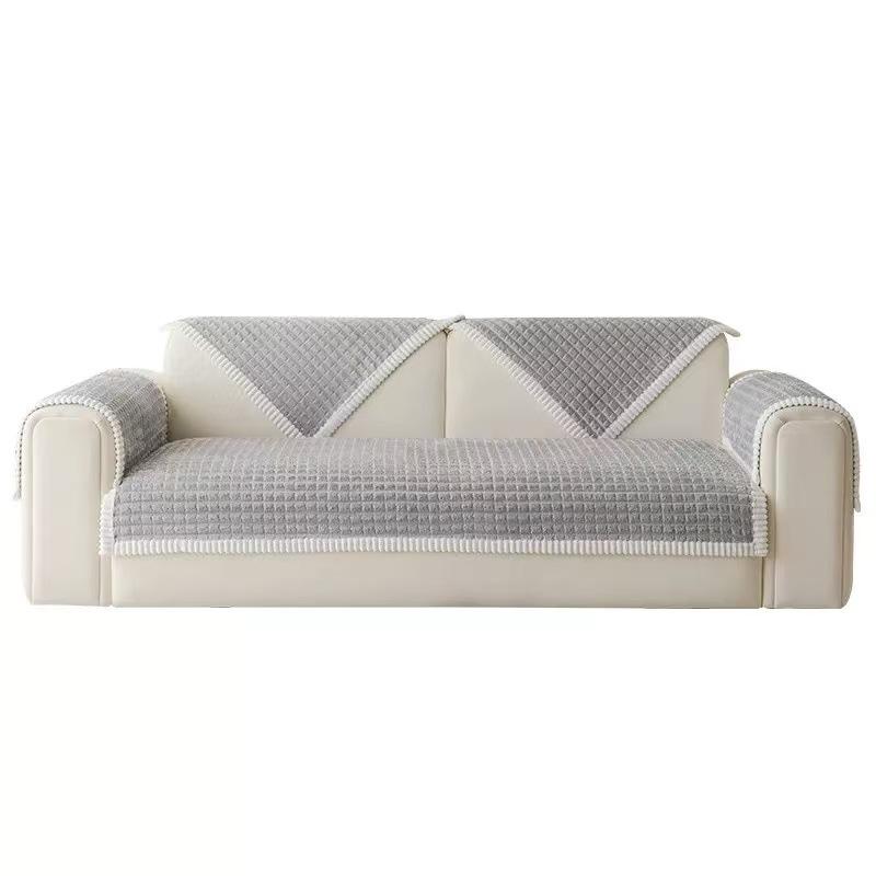 Nordic Simple Sofa Cushion Winter Plush Seat Cushion Straight Row Chinese Retro Thickened Non-Slip Flannel Sofa Cover