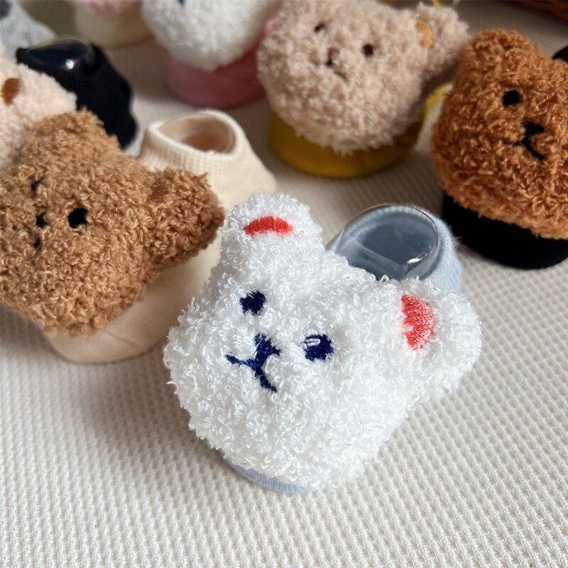 1 Pair Infant Baby Sock Cute Cartoon 3D Bear Short Sock for Toddler Baby Boy Girl Spring Summer Non-slip Floor Sock for Kids