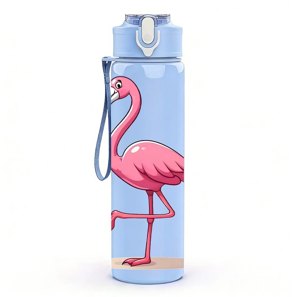 1PC Pink Flamingo Bird 750ml Color Plastic Sports Water Bottle Leakproof Flip Straw Lid Suitable for Sports Office Home Use