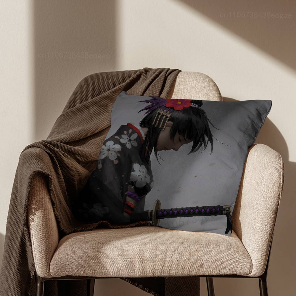 S-Samurai Warrior Geisha Throw Pillow Case For 45*45cm,55*55cm,30*30cm For Home Bedroom Decoration And Protector