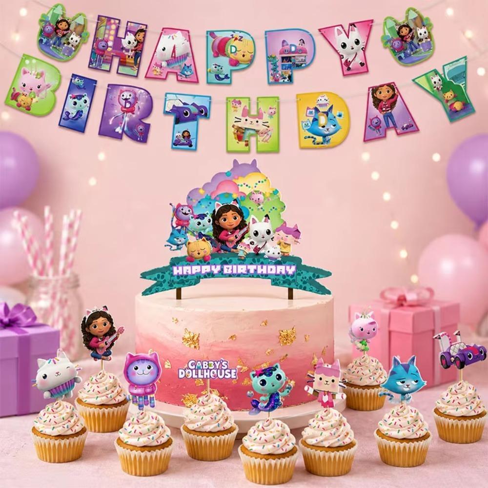 Gabby Birthday Party Plates Cups Napkin Balloons Cat Dollhouse Party Supplies Disposable environmental Tableware Picnic portable