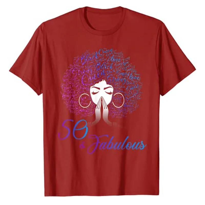 50 Fabulous Afro Hair Black Women 50th Birthday Gifts TShirt 50 Years Old Tee Shirt Short Sleeve Clothes Women Fashion Tops