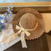 Women's Summer French Style Floral Lace Bowknot Straw Hat Beach Vacation Wide Brim Sun Protection Sun Hat