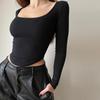 2022 Summer Lounge Wear New Fashion Ladies Shirts Square Neck Slim Collar Women's T-Shirt Long Sleeve Slim Cropped Sexy Top