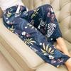 Cotton and silk family summer women's cotton and silk pajama pants high waist wide leg pants thin single wear can be worn outside home pants