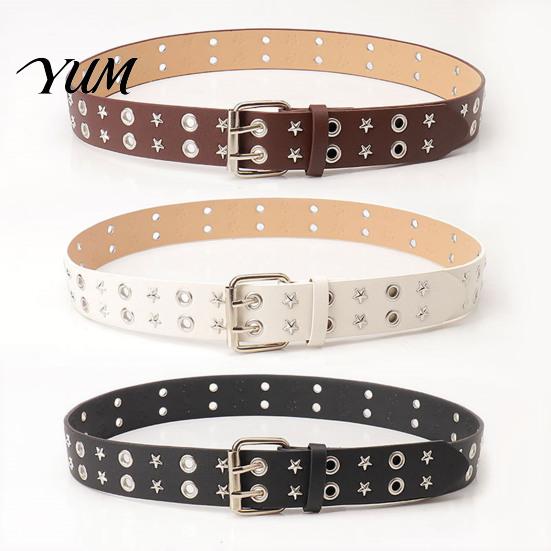 Decorative Body Belt 105cm Studded Punk for Women, Faux Leather Grommet Waist Music Festival Outfit with Double Prong Buckle, Edgy Jean Accessory Cool