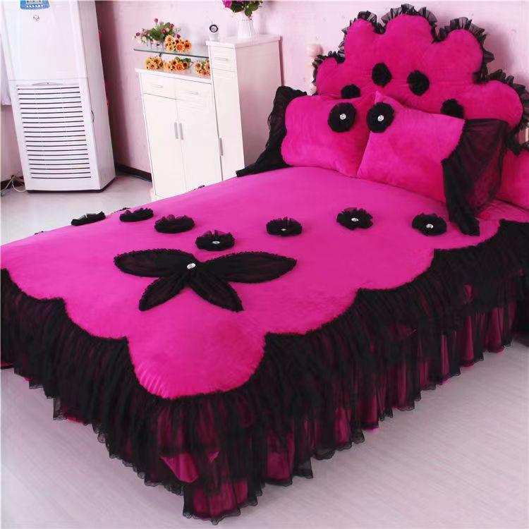 Размер King Size/Queen Size/Twin Size Кружевная утолщенная стеганая юбка-кровать Пододеяльник Наволочка Комплект из четырех предметов Теплая спальня Простое постельное белье Высокое качество