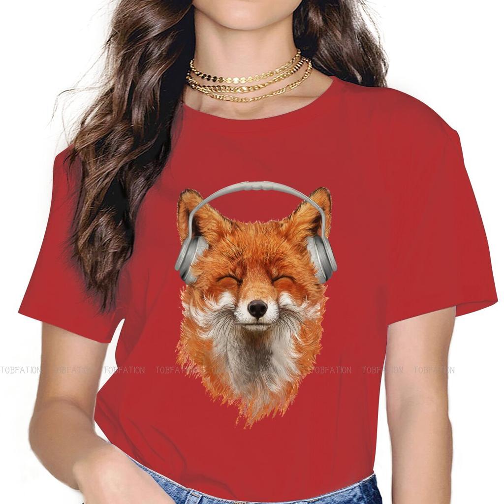 Smiling Musical Fox Womens Tshirt Meme Design Girls Graphic Tees 5xl Cotton Female T Shirt Funny Fashion Gift