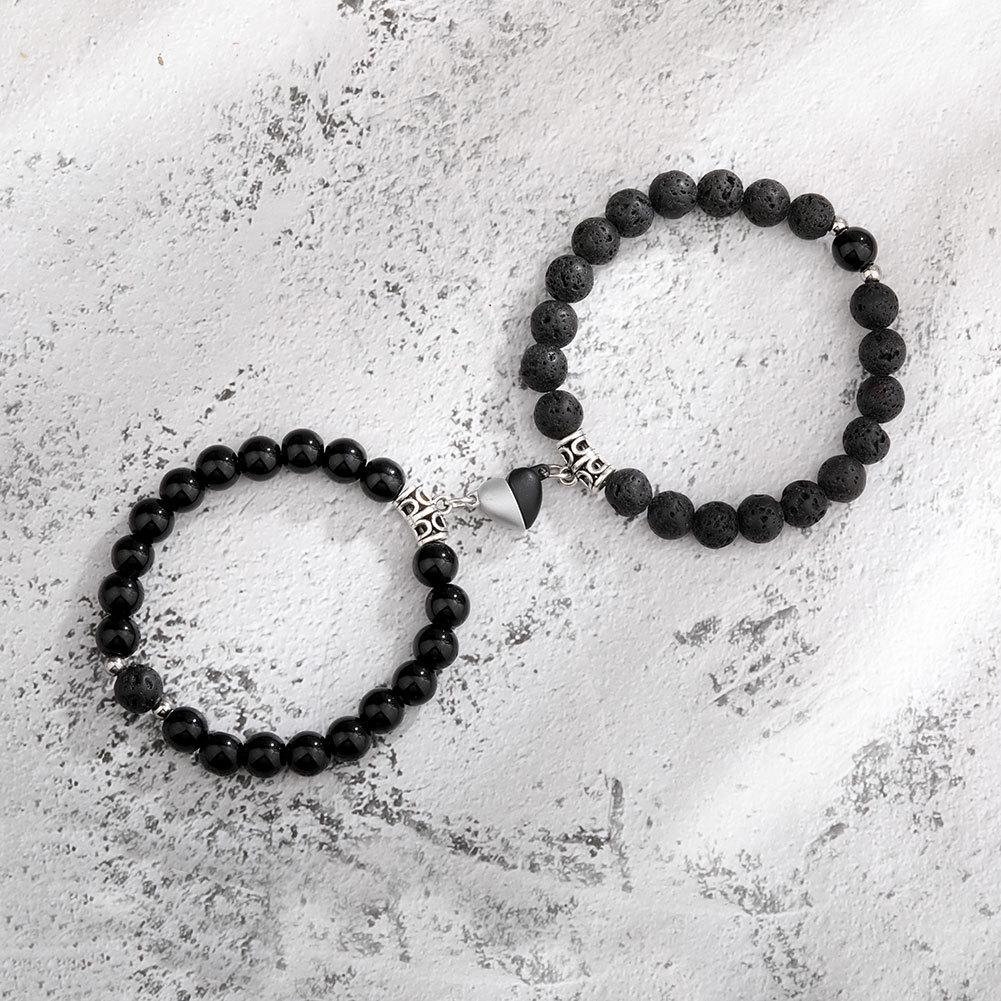 Heart Magnetic Couple Bracelet: Natural Stone, White Pine, and Tiger Eye Beaded Jewelry for Women