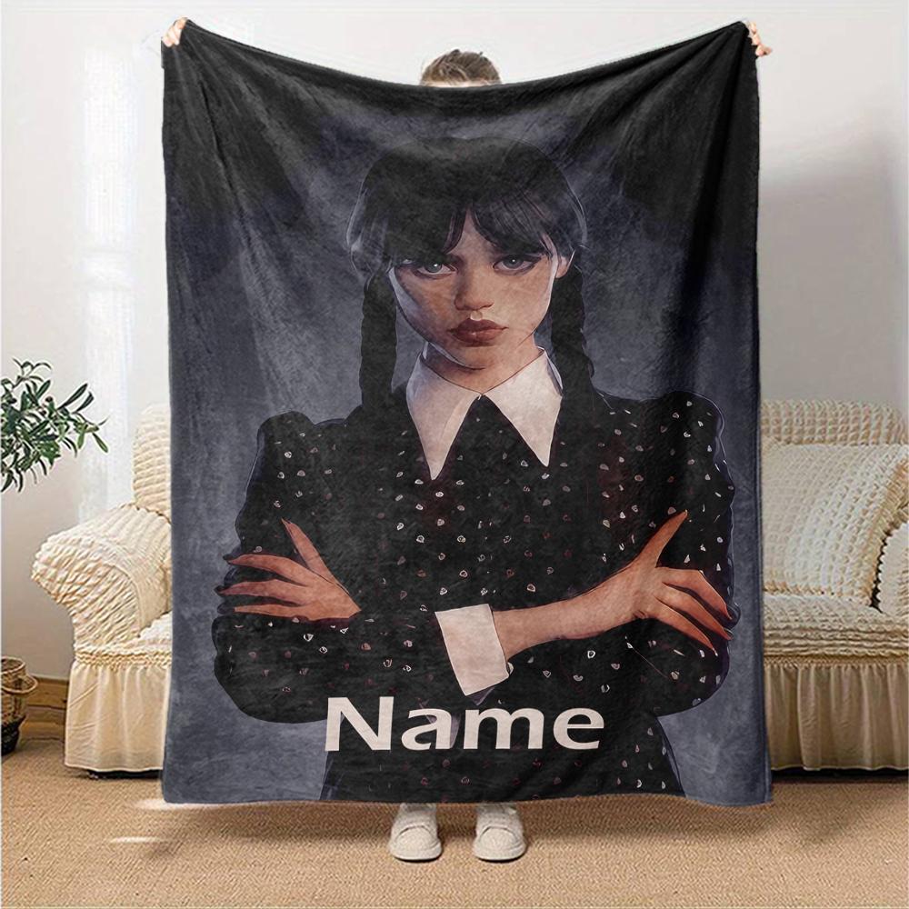 Custom Name Wednesday Theme Printed Blanket - Perfect for Couch, Bed, Travel & Outdoor Use | Machine Washable, Cozy & Durable.