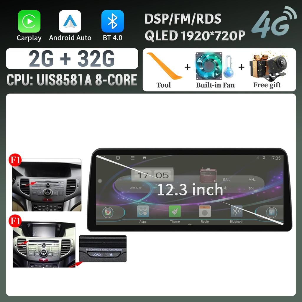 12,3 дюйма Для Honda Accord 8 Европа Spirior 2009-2013 Автомагнитола Мультимедийная Навигация Беспроводной BT CarPlay Сенсорный Экран Головного Устройства