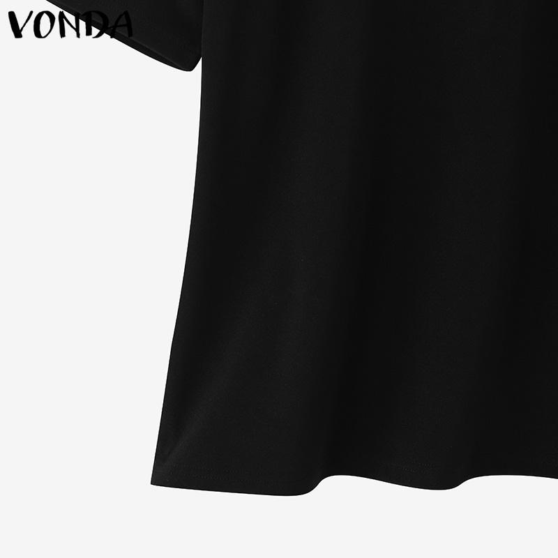 VONDA Women Doll Collar Short Sleeve Stitching Print College Style Blouse