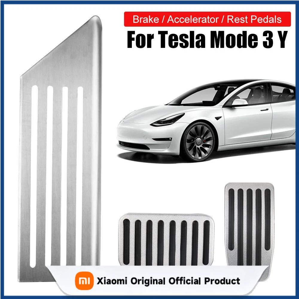Xiaomi For Tesla Model 3 Y 2017-2024 Aluminum Foot Pedal Covers Set Dead Pedal Cover Non Slip Brake Accelerator Pedals Car Accessories