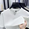 Корейская мужская повседневная и модная однотонная футболка с коротким рукавом и небольшим V-образным вырезом Удобный летний универсальный топ