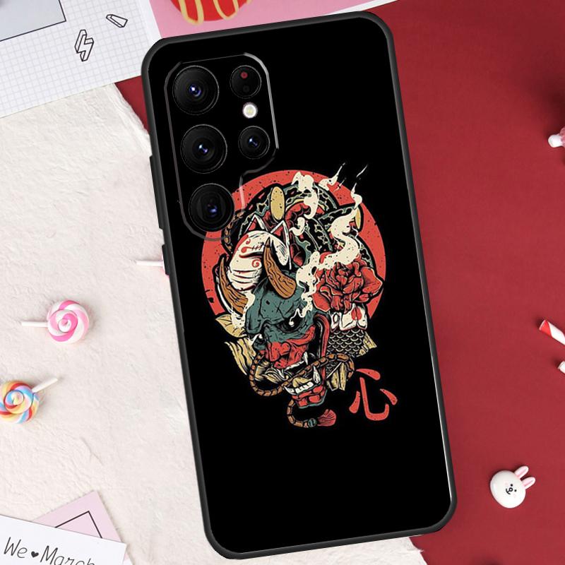 Samurai Oni Mask Case For Samsung Galaxy S26 Ultra S23 S22 S21 S20 S24 S25 Ultra S10 Plus S25 FE Cover Shell