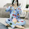 2 шт./комплект осень-весна женская пижама костюм атласный красочный мультяшный цветочный принт тонкий пасторальный стиль длинный рукав топ широкие брюки пижамы повседневный