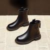 Soft Leather Thin Boots Women's, New Flat-bottomed Rear Zipper Single Boots Autumn and Winter Velvet Martin Boots Cotton Shoes