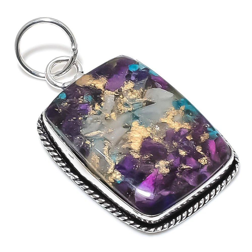 Spiny Oyster Gemstone Handmade 925 Sterling Silver Jewelry Pendant 2.21" f6S89